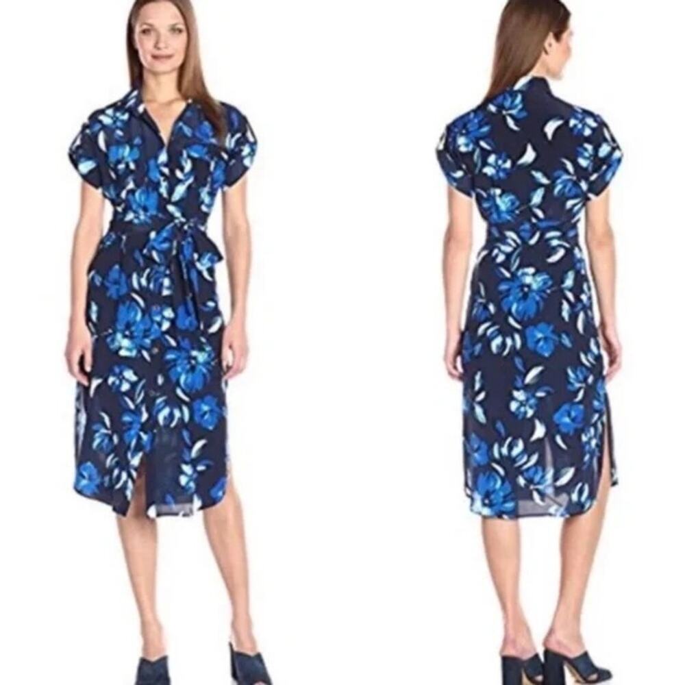 Yumi Kim Signature Silk Shirtdress Night Elegance Blue Floral Medium